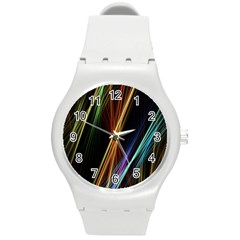 Lines Rays Background Light Round Plastic Sport Watch (M)