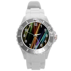 Lines Rays Background Light Round Plastic Sport Watch (L)