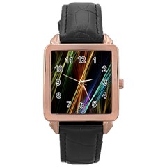 Lines Rays Background Light Rose Gold Leather Watch 