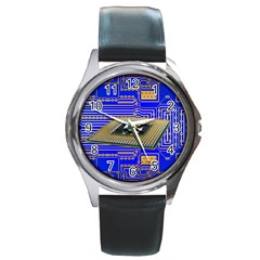 Processor Cpu Board Circuits Round Metal Watch by Sapixe