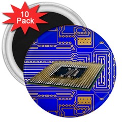 Processor Cpu Board Circuits 3  Magnets (10 Pack)  by Sapixe