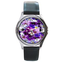 Graphic Background Pansy Easter Round Metal Watch by Sapixe