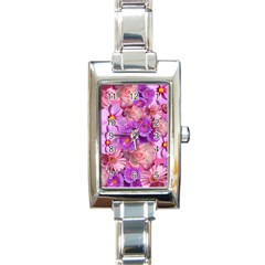 Flowers Blossom Bloom Nature Color Rectangle Italian Charm Watch by Sapixe