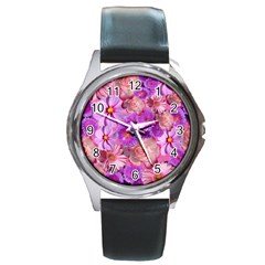 Flowers Blossom Bloom Nature Color Round Metal Watch by Sapixe