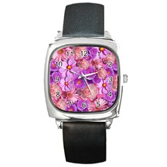 Flowers Blossom Bloom Nature Color Square Metal Watch by Sapixe