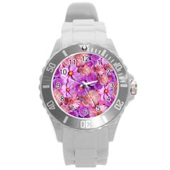 Flowers Blossom Bloom Nature Color Round Plastic Sport Watch (l) by Sapixe