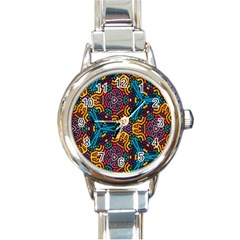 Grubby Colors Kaleidoscope Pattern Round Italian Charm Watch by Sapixe