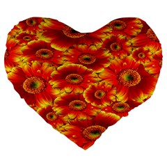 Gerbera Flowers Nature Plant Large 19  Premium Flano Heart Shape Cushions by Sapixe