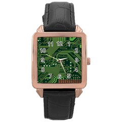 Board Computer Chip Data Processing Rose Gold Leather Watch  by Sapixe