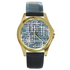 Board Circuit Control Center Round Gold Metal Watch by Sapixe