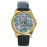 Board Circuit Control Center Round Gold Metal Watch Front