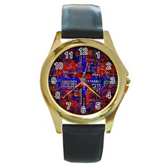 Board Interfaces Digital Global Round Gold Metal Watch by Sapixe