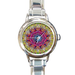 Background Fractals Surreal Design Round Italian Charm Watch by Sapixe