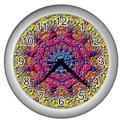 Background Fractals Surreal Design Wall Clocks (silver)  by Sapixe