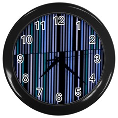 Shades Of Blue Stripes Striped Pattern Wall Clocks (black) by yoursparklingshop