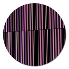 Shades Of Pink And Black Striped Pattern Magnet 5  (round) by yoursparklingshop