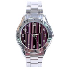 Shades Of Pink And Black Striped Pattern Stainless Steel Analogue Watch by yoursparklingshop