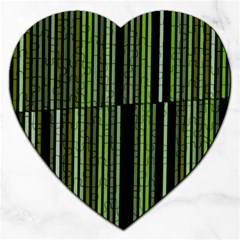 Shades Of Green Stripes Striped Pattern Jigsaw Puzzle (heart) by yoursparklingshop