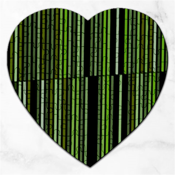 Shades of Green Stripes Striped Pattern Jigsaw Puzzle (Heart)