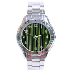 Shades Of Green Stripes Striped Pattern Stainless Steel Analogue Watch by yoursparklingshop