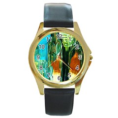 Ceramics Of Ancient Land 2 Round Gold Metal Watch by bestdesignintheworld