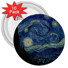 The Starry Night  3  Buttons (10 Pack)  by Valentinaart