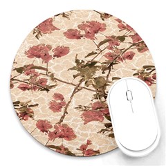 Textured Vintage Floral Design Round Mousepads by dflcprints