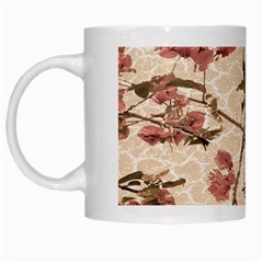 Textured Vintage Floral Design White Mugs by dflcprints