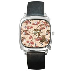 Textured Vintage Floral Design Square Metal Watch by dflcprints