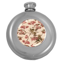 Textured Vintage Floral Design Round Hip Flask (5 Oz) by dflcprints