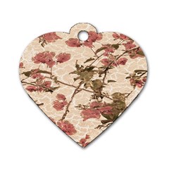 Textured Vintage Floral Design Dog Tag Heart (one Side) by dflcprints