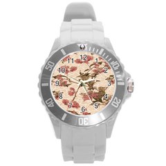 Textured Vintage Floral Design Round Plastic Sport Watch (l) by dflcprints