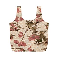 Textured Vintage Floral Design Full Print Recycle Bags (m)  by dflcprints