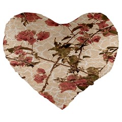 Textured Vintage Floral Design Large 19  Premium Flano Heart Shape Cushions by dflcprints