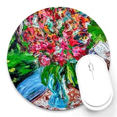 Paint, Flowers And Book Round Mousepads by bestdesignintheworld