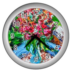 Paint, Flowers And Book Wall Clocks (silver)  by bestdesignintheworld