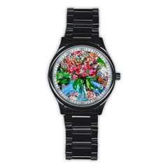 Paint, Flowers And Book Stainless Steel Round Watch by bestdesignintheworld