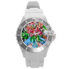 Paint, Flowers And Book Round Plastic Sport Watch (l) by bestdesignintheworld