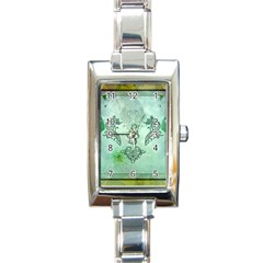 Music, Decorative Clef With Floral Elements Rectangle Italian Charm Watch by FantasyWorld7