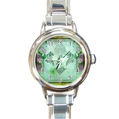 Music, Decorative Clef With Floral Elements Round Italian Charm Watch by FantasyWorld7