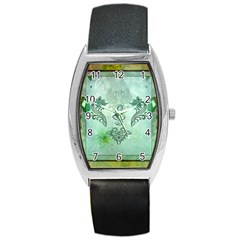 Music, Decorative Clef With Floral Elements Barrel Style Metal Watch by FantasyWorld7