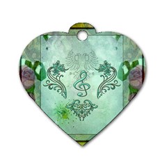 Music, Decorative Clef With Floral Elements Dog Tag Heart (two Sides) by FantasyWorld7