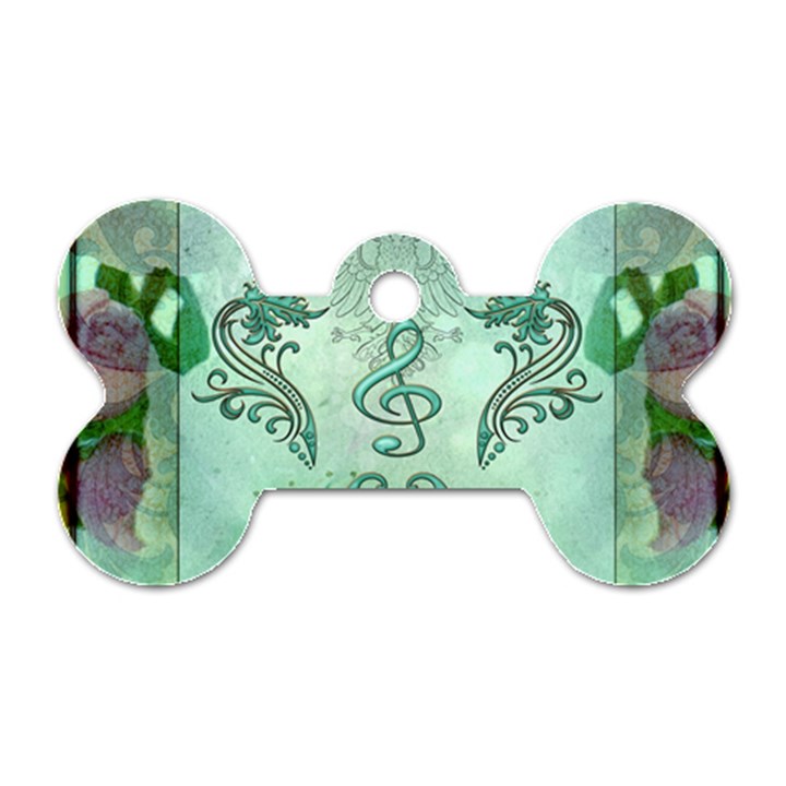 Music, Decorative Clef With Floral Elements Dog Tag Bone (One Side)