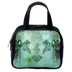 Music, Decorative Clef With Floral Elements Classic Handbags (one Side) by FantasyWorld7