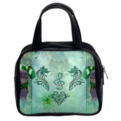 Music, Decorative Clef With Floral Elements Classic Handbags (2 Sides) by FantasyWorld7