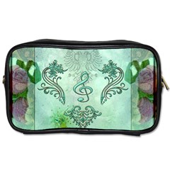 Music, Decorative Clef With Floral Elements Toiletries Bags 2-side by FantasyWorld7