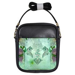 Music, Decorative Clef With Floral Elements Girls Sling Bags by FantasyWorld7