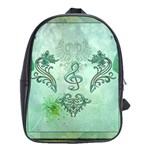 Music, Decorative Clef With Floral Elements School Bag (XL) Front