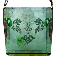 Music, Decorative Clef With Floral Elements Flap Messenger Bag (s) by FantasyWorld7