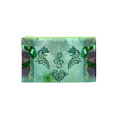 Music, Decorative Clef With Floral Elements Cosmetic Bag (xs) by FantasyWorld7